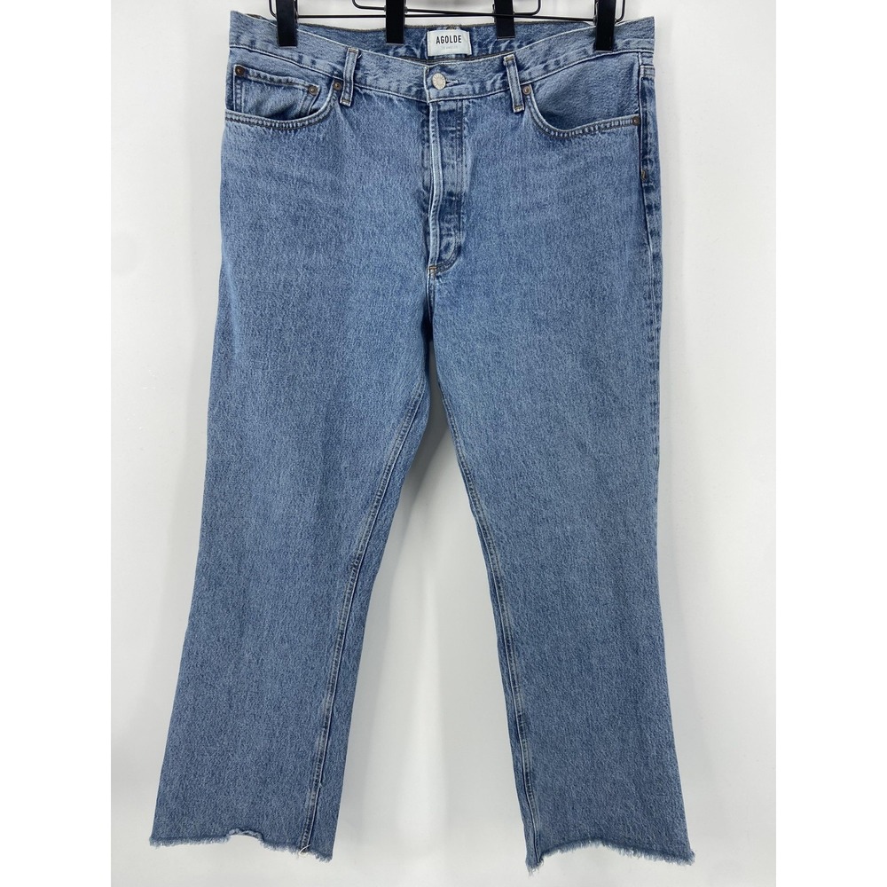 AGOLDE Jeans Womens 33 Light Wash Relaxed Boot High‎ Rise Button Fly Raw Hem
